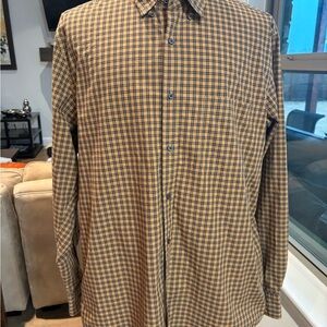 Uniqlo Tan and Blue Checkered Dress Shirt